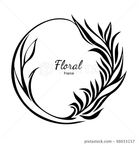 Floral vector wreath art deco ornate, black and white wedding circle border, frame, flourish nature motif 98033157