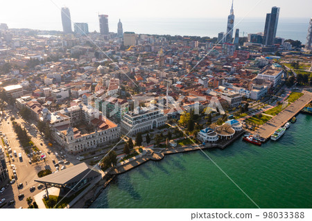 Aerial view of seaside district of Batumi in spring 98033388