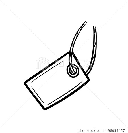 Cardboard label with rope. Empty template for cardboard tag for Sale and retail. Hand-drawn store price. Outline cartoon illustration 98033457