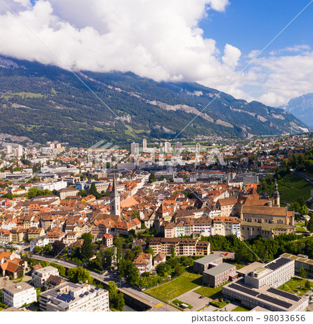 View from drone of Swiss town Chur View from drone of Swiss town Chur 98033656