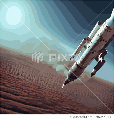 The outer space launch system takes off. Vector illustration , astronomy, space exploration, colonization of Mars. Space adventure. First colonies. Terraforming. Modern flat design. The outer space launch system takes off. Vector illustration , astronomy, space exploration, colonization of Mars. Space adventure. First colonies. Terraforming. Modern flat design. 98035075