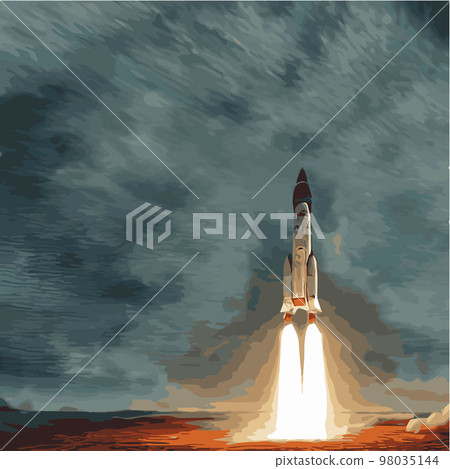 The outer space launch system takes off. Vector illustration , astronomy, space exploration, colonization of Mars. Space adventure. First colonies. Terraforming. Modern flat design. The outer space launch system takes off. Vector illustration , astronomy, space exploration, colonization of Mars. Space adventure. First colonies. Terraforming. Modern flat design. 98035144