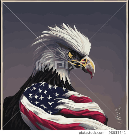 Portrait of a bald eagle. Vector illustration of an American bald eagle in flight .US Symbols Symbols Liberty profile portrait Portrait of a bald eagle. Vector illustration of an American bald eagle in flight .US Symbols Symbols Liberty profile portrait 98035541