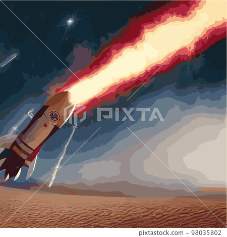 The outer space launch system takes off. Vector illustration , astronomy, space exploration, colonization of Mars. Space adventure. First colonies. Terraforming. Modern flat design. The outer space launch system takes off. Vector illustration , astronomy, space exploration, colonization of Mars. Space adventure. First colonies. Terraforming. Modern flat design. 98035802