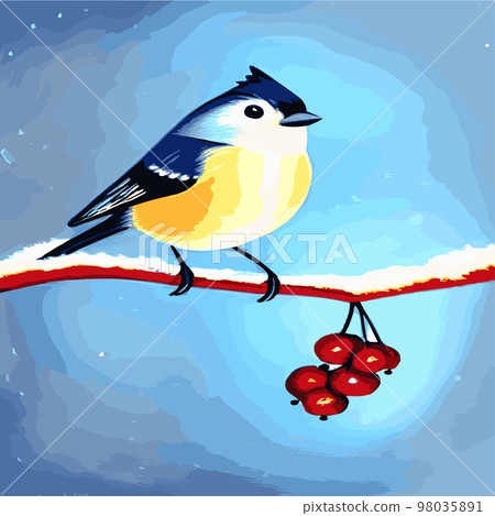 Vector realistic detailed vector illustration winter birds branches. Winter design elements Christmas, holidays. sitting branch. Winter background. Tree branch without leaves with flying birds. Vector realistic detailed vector illustration winter birds branches. Winter design elements Christmas, holidays. sitting branch. Winter background. Tree branch without leaves with flying birds. 98035891