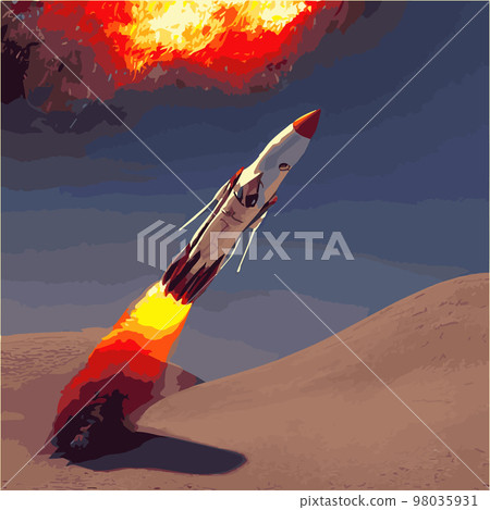 The outer space launch system takes off. Vector illustration , astronomy, space exploration, colonization of Mars. Space adventure. First colonies. Terraforming. Modern flat design. 98035931