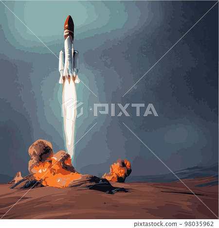 The outer space launch system takes off. Vector illustration , astronomy, space exploration, colonization of Mars. Space adventure. First colonies. Terraforming. Modern flat design. The outer space launch system takes off. Vector illustration , astronomy, space exploration, colonization of Mars. Space adventure. First colonies. Terraforming. Modern flat design. 98035962