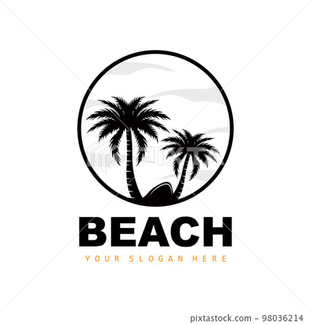 Coconut Tree Logo With Beach Atmosphere, Beach Plant Vector, Sunset View Design 98036214