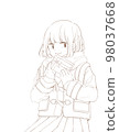 一個女孩給情人節巧克力的插圖（畫線） 98037668