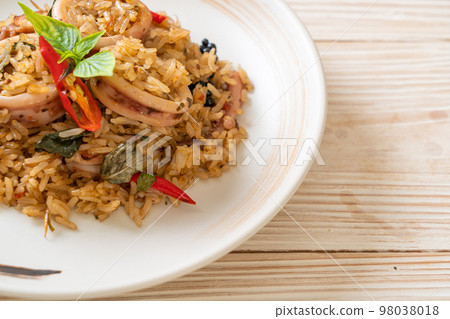 Basil and Spicy Herb Fried Rice with Squid or Octopus Basil and Spicy Herb Fried Rice with Squid or Octopus 98038018
