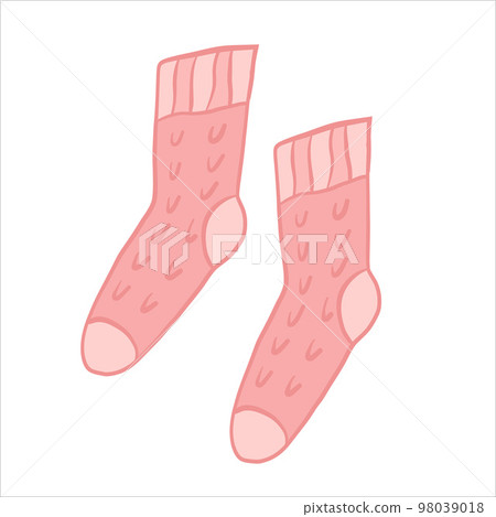 Vector illustration in color isolated on white. Knitted socks with patterns Vector illustration in color isolated on white. Knitted socks with patterns 98039018