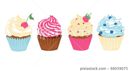 Little delicious cupcakes. Colorful vector illustration set Little delicious cupcakes. Colorful vector illustration set 98039075