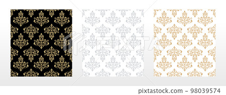 Wallpapers in the style of Baroque. Seamless vector backgrounds. Set of colored floral ornaments. Graphic patterns for fabric, wallpaper, packaging. Ornate Damask flower ornaments 98039574
