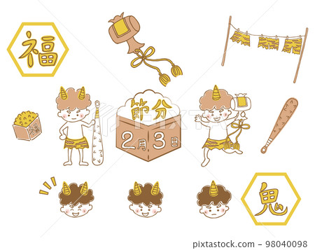 一組手繪簡單、食人魔和節分日 98040098