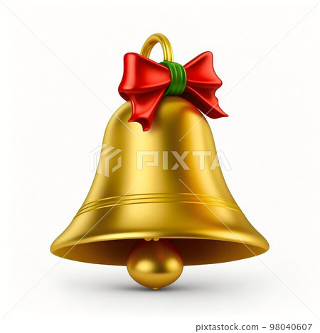 Golden Christmas bell with ribbon isolated on white background Golden Christmas bell with ribbon isolated on white background 98040607