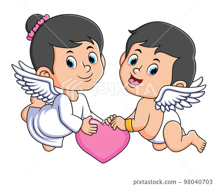 The couple cupid is holding love together and flying of illustration 98040703