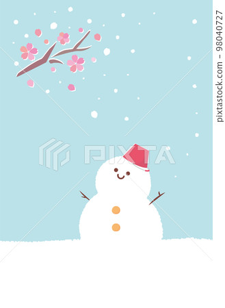 早開的櫻花和雪人問候明信片設計（無字母） 98040727