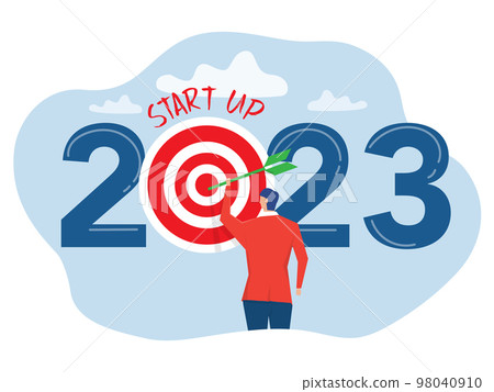 Businessman target button to start up new business in 2023 goals to sucess vector illustrator 98040910