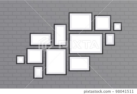 Black frames collage on gray brick wall 98041511