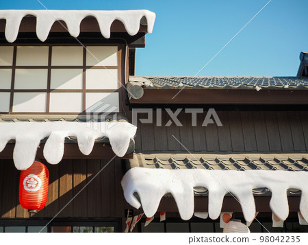 Japanese lantern hung in front of Japanese Restaurant, Japanese text on lantern is "Sushi" Japanese food. Japanese lantern hung in front of Japanese Restaurant, Japanese text on lantern is "Sushi" Japanese food. 98042235