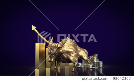 The gold bull on chart background for business concept 3d rendering 98042303