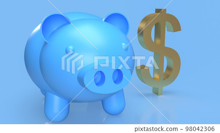 The piggy bank and gold dollar symbol on blue background 3d rendering The piggy bank and gold dollar symbol on blue background 3d rendering 98042306
