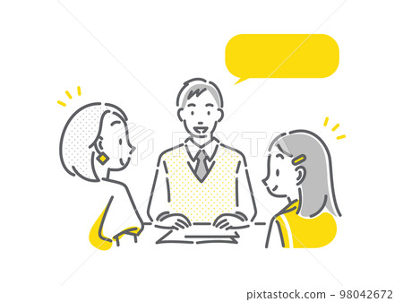 Parents and children receiving an explanation from the teacher Simple and stylish line drawing illustration 98042672