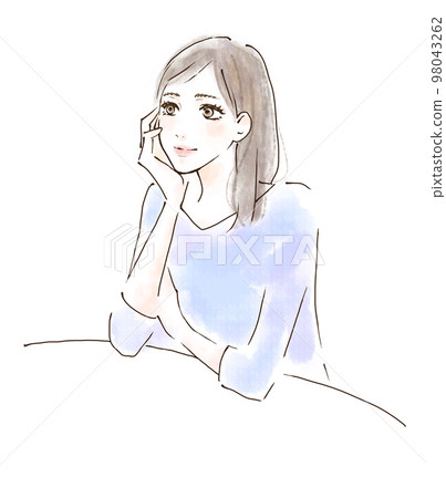 一個女人微笑著度過輕鬆時光的插圖 一個女人微笑著度過輕鬆時光的插圖 98043262