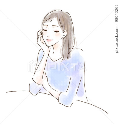 仔細聆聽的女人 微笑著放鬆 治愈 98043263