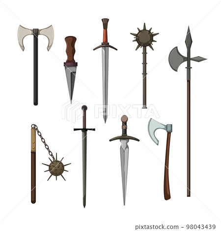 medieval weapon set cartoon vector illustration 98043439