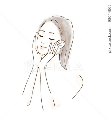 Illustration of a woman doing face care Relaxed expression Illustration of a woman doing face care Relaxed expression 98044063