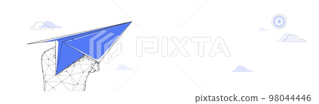 Low poly wireframe Hand holding Paper Airplane shoot target. Concept of success. Vector illustration 98044446