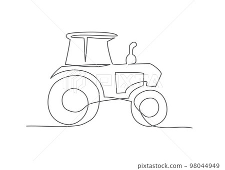 Tractor One line drawing on white background Tractor One line drawing on white background 98044949