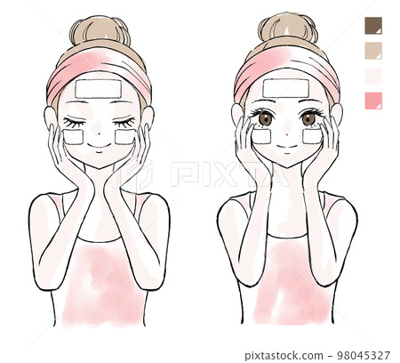 Illustration of a woman wearing a cotton pack on her face Illustration of a woman wearing a cotton pack on her face 98045327