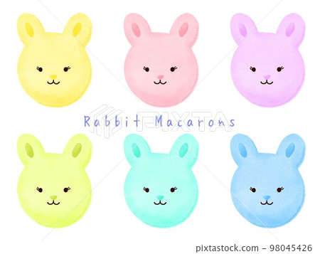 A set of colorful rabbit macaroons in pastel colors with expressions 98045426