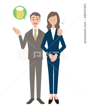 Sexual harassment male boss forcing a female subordinate to have a drinking party 98045465