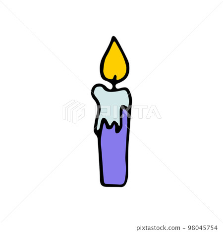 Doodle burning dripping wax candle. Hand-drawn candlestick 98045754
