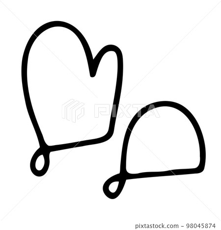 Doodle kitchen potholder. Outline oven glove image 98045874