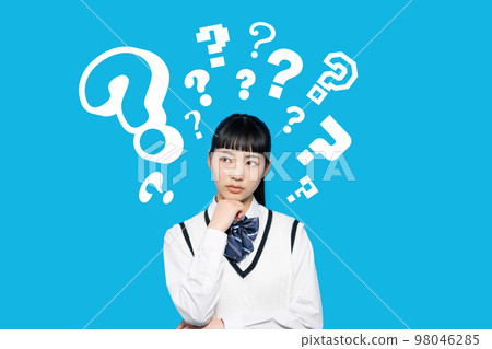 Worried female student Question Worry Anxiety Worried female student Question Worry Anxiety 98046285
