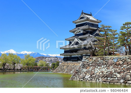 [長野縣]松本城和北阿爾卑斯山盛開 98046484