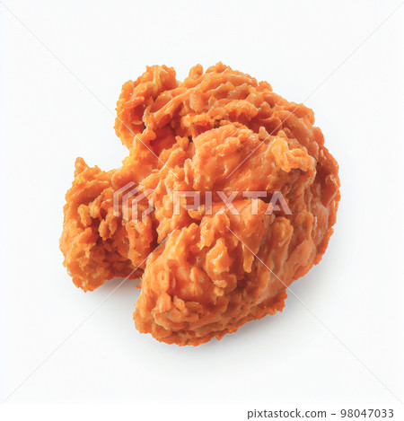 Close up shot of top view Fried Chicken isolated on white background. Collection of recipes popular in USA. Close up shot of top view Fried Chicken isolated on white background. Collection of recipes popular in USA. 98047033