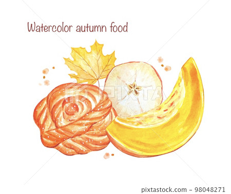 Autumn food clipart. Watercolor on white background Autumn food clipart. Watercolor on white background 98048271