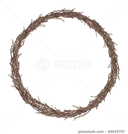 Willow wreath withe watercolor with autumn twigs isolated on white. Hand drawing Thanksgiving illustration design 98049797