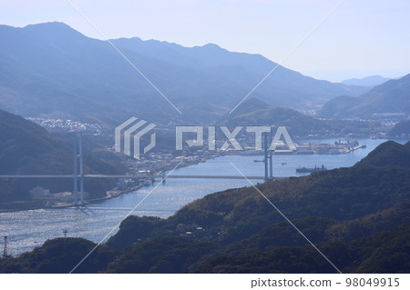 藍天的廠區，群山和海岸線，山谷中的城市景觀 98049915
