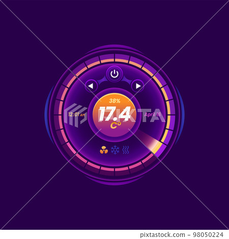 Thermostat screen, smart thermometer control dial. Home climate, heating and conditioning system vector UI panel, app icon or screen control panel, thermostat temperature controller display button Thermostat screen, smart thermometer control dial. Home climate, heating and conditioning system vector UI panel, app icon or screen control panel, thermostat temperature controller display button 98050224