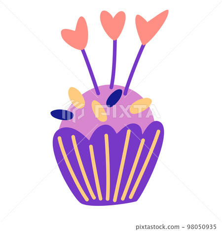 Vecteur Stock Cartoon muffins. Colorful sweet cupcakes with