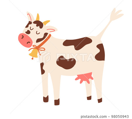 Cow. Domestic Farm Animal. Funny characters. Perfect for print, logo of the food and milk store. Vector cartoon illustration Cow. Domestic Farm Animal. Funny characters. Perfect for print, logo of the food and milk store. Vector cartoon illustration 98050943