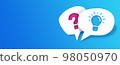 Glowing light bulb and Question mark on paper bubble. Blue background. 98050970