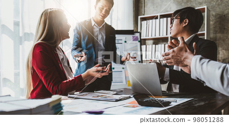 Close up Business team of financial analyze about company's graph profit. finance, strategy, meeting concept Close up Business team of financial analyze about company's graph profit. finance, strategy, meeting concept 98051288