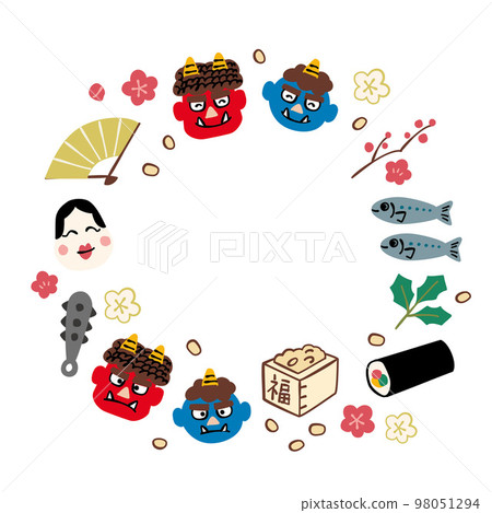 Hand-drawn Setsubun illustration frame Hand-drawn Setsubun illustration frame 98051294